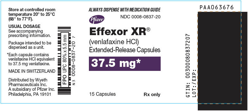 盐酸文拉法辛缓释胶囊 EFFEXOR XR 37.5mg（以文拉法辛计）