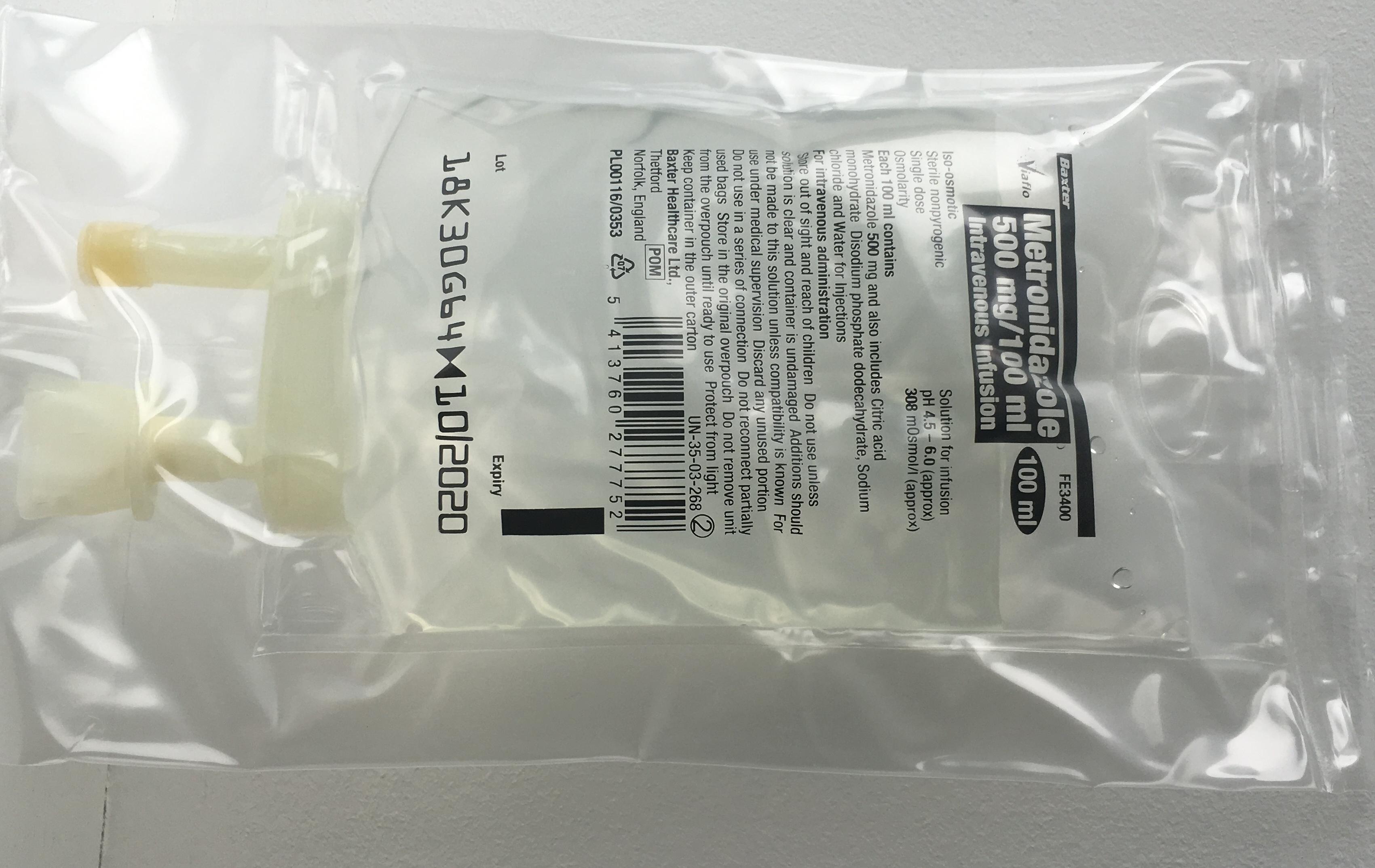 甲硝唑注射液 Metronidazole Injection USP/ FLAGYL I.V. RTU IN PLASTIC CONTAINER 500MG/100ML