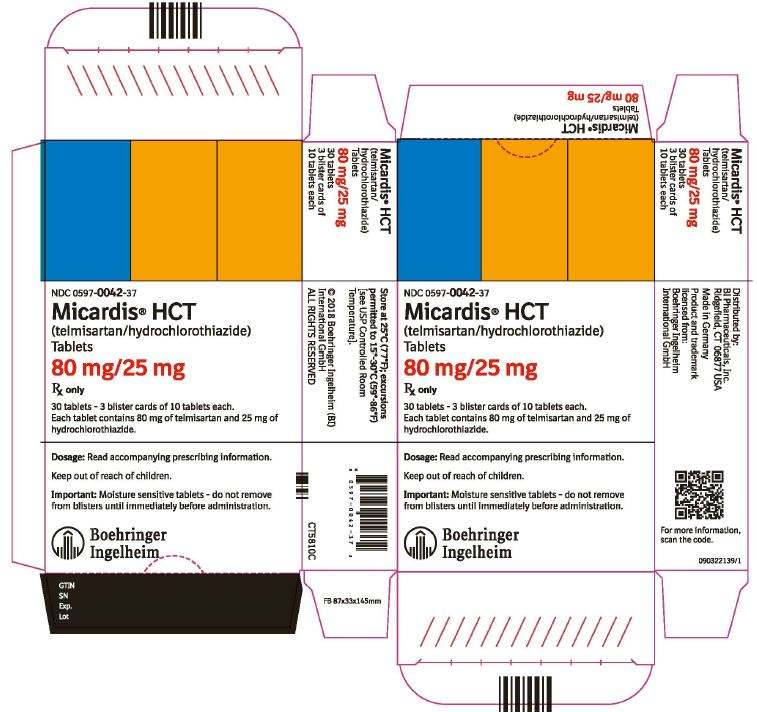 替米沙坦氢氯噻嗪片 Micardis HCT 替米沙坦80mg，氢氯噻嗪 25mg