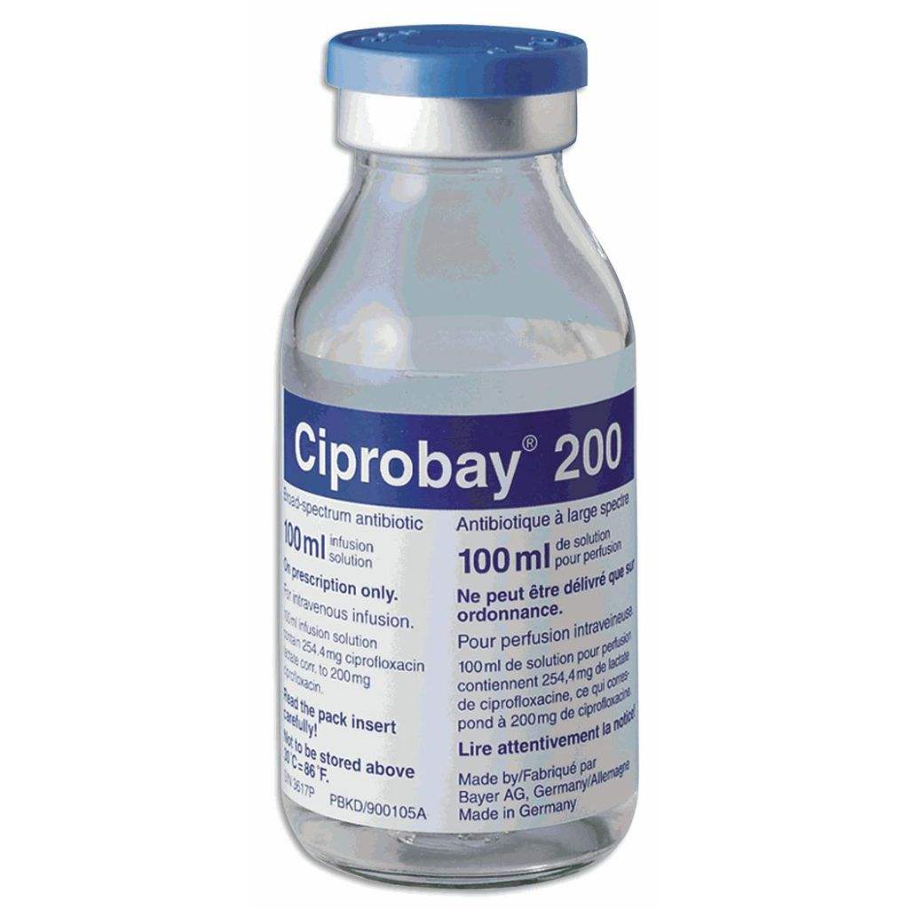 乳酸环丙沙星氯化钠注射液 Ciprofloxacin Lactate and Sodium Chloride Injection/ Ciprobay（西普乐）按环丙沙星计100ml:环丙沙星 0.2g 与氯化钠 0.9g