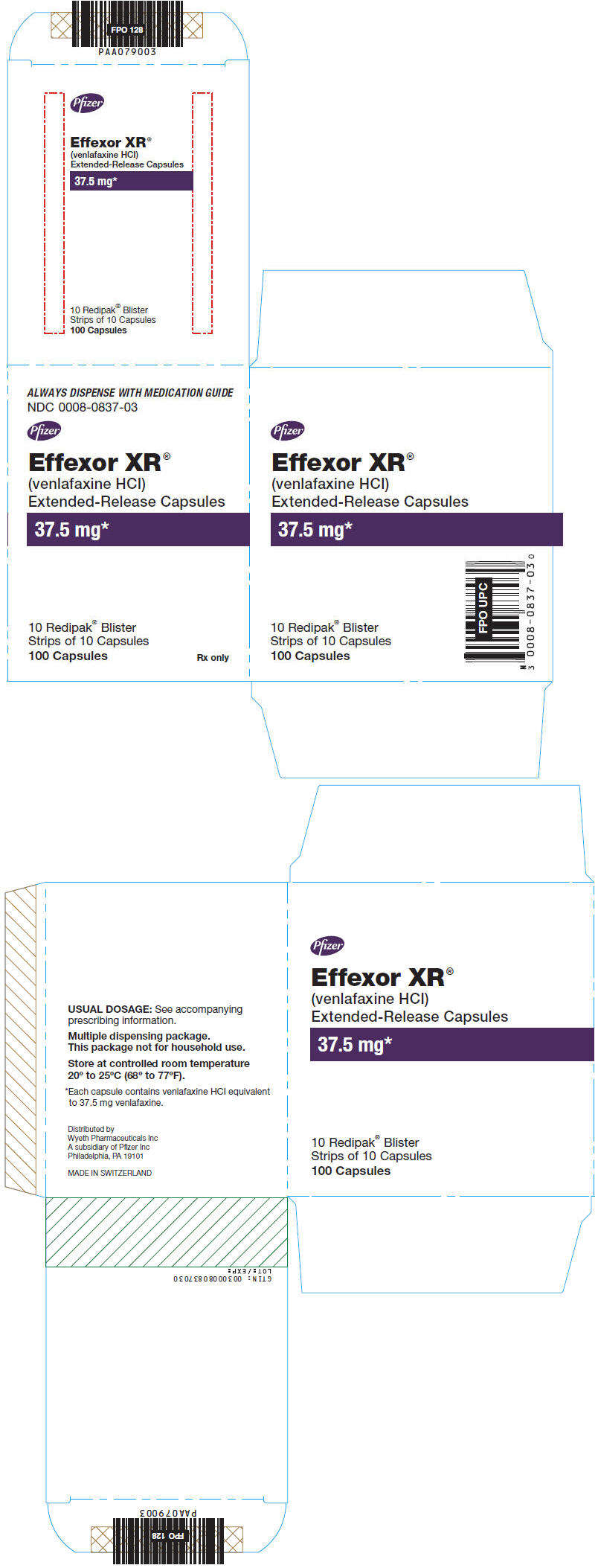 盐酸文拉法辛缓释胶囊 EFFEXOR XR 37.5mg（以文拉法辛计）