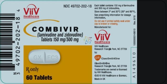 齐多拉米双夫定片 Zidovudine and Lamivudine Tablets/ Combivir 每片含拉米夫定 150mg 和齐多夫定 300mg